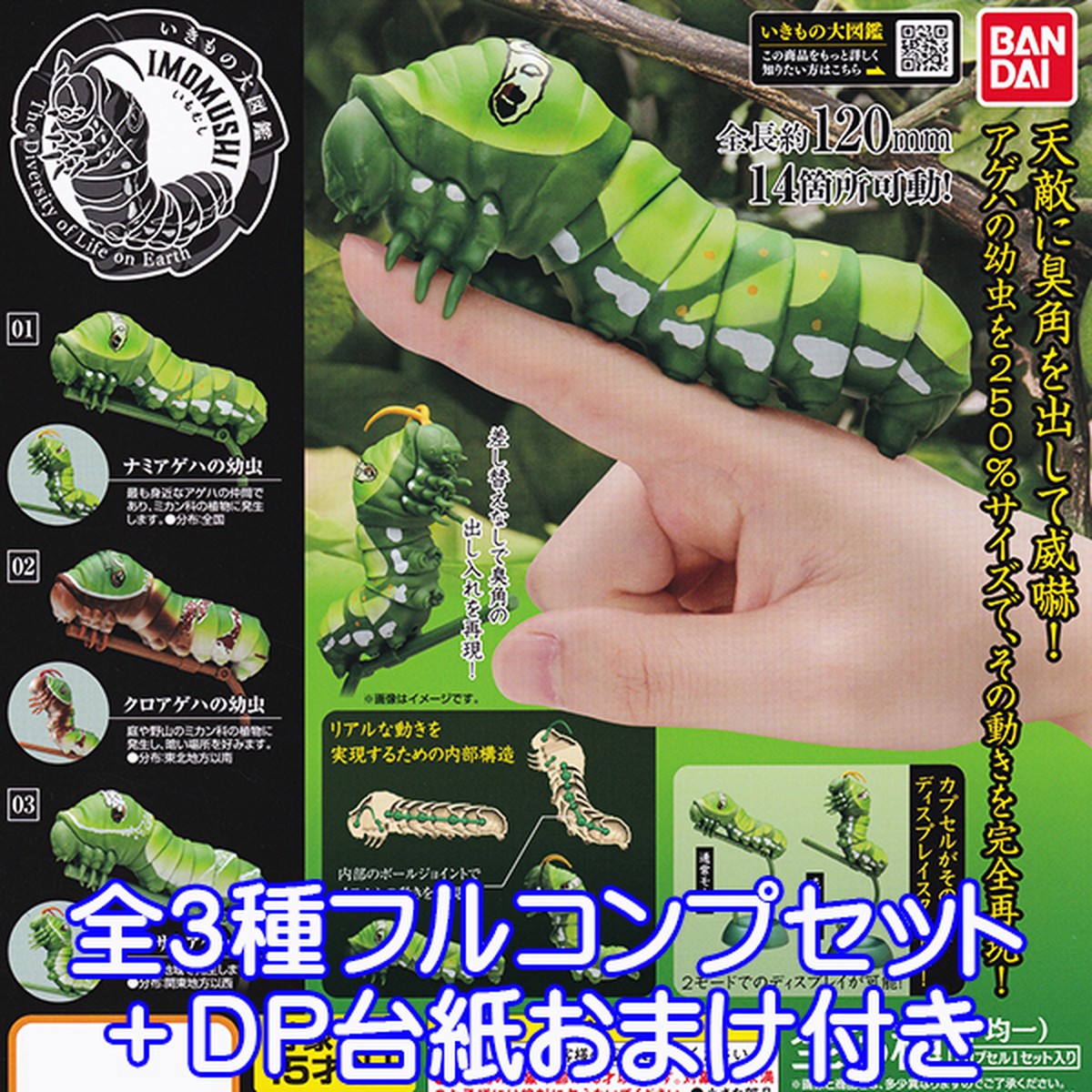 いもむし Imomushi いきもの大図鑑 アゲハの幼虫 フィギュア グッズ 昆虫 模型 ガチャ バンダイ 全３種フルコンプセット ｄｐ台紙おまけ付き お宝市場ｂａｓｅ店 フィギュア ガチャガチャ ガチャポン 食玩 プライズ アニメ グッズ 模型 ミニチュア