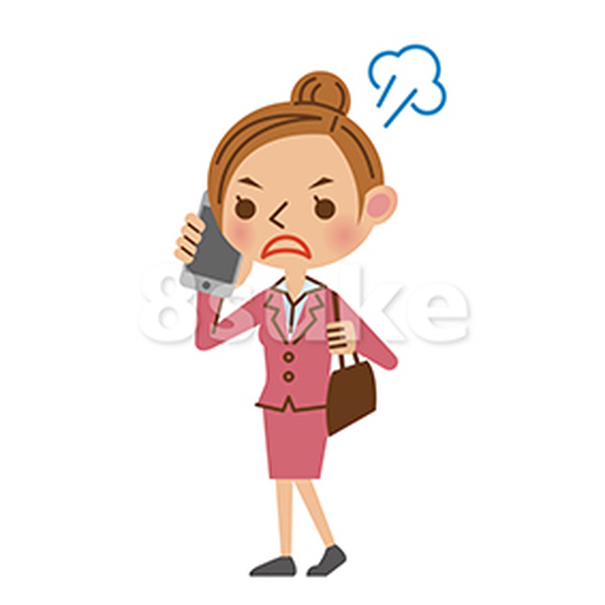 イラスト素材 スマートフォンで通話するビジネスウーマン 怒った表情 ベクター Jpg 8sukeの人物イラスト 屋 かわいいベクター素材のダウンロード販売