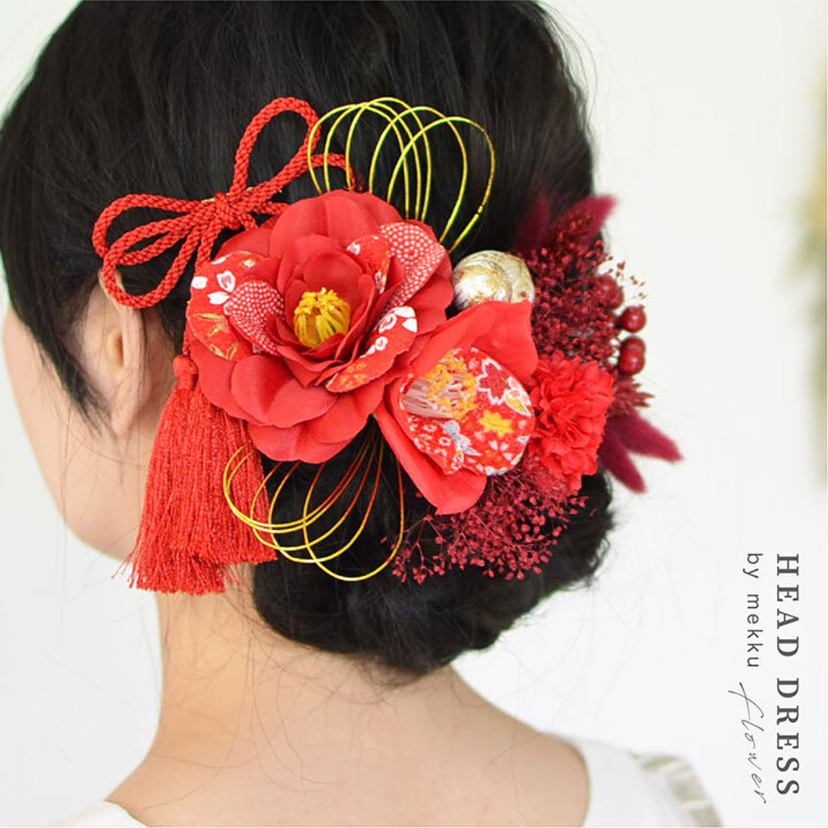 公式の 手作り の 椿 と リボン の 髪飾り 日本製 赤 七五三 成人式 浴衣 新商品 Kotsadoroiladas Gr