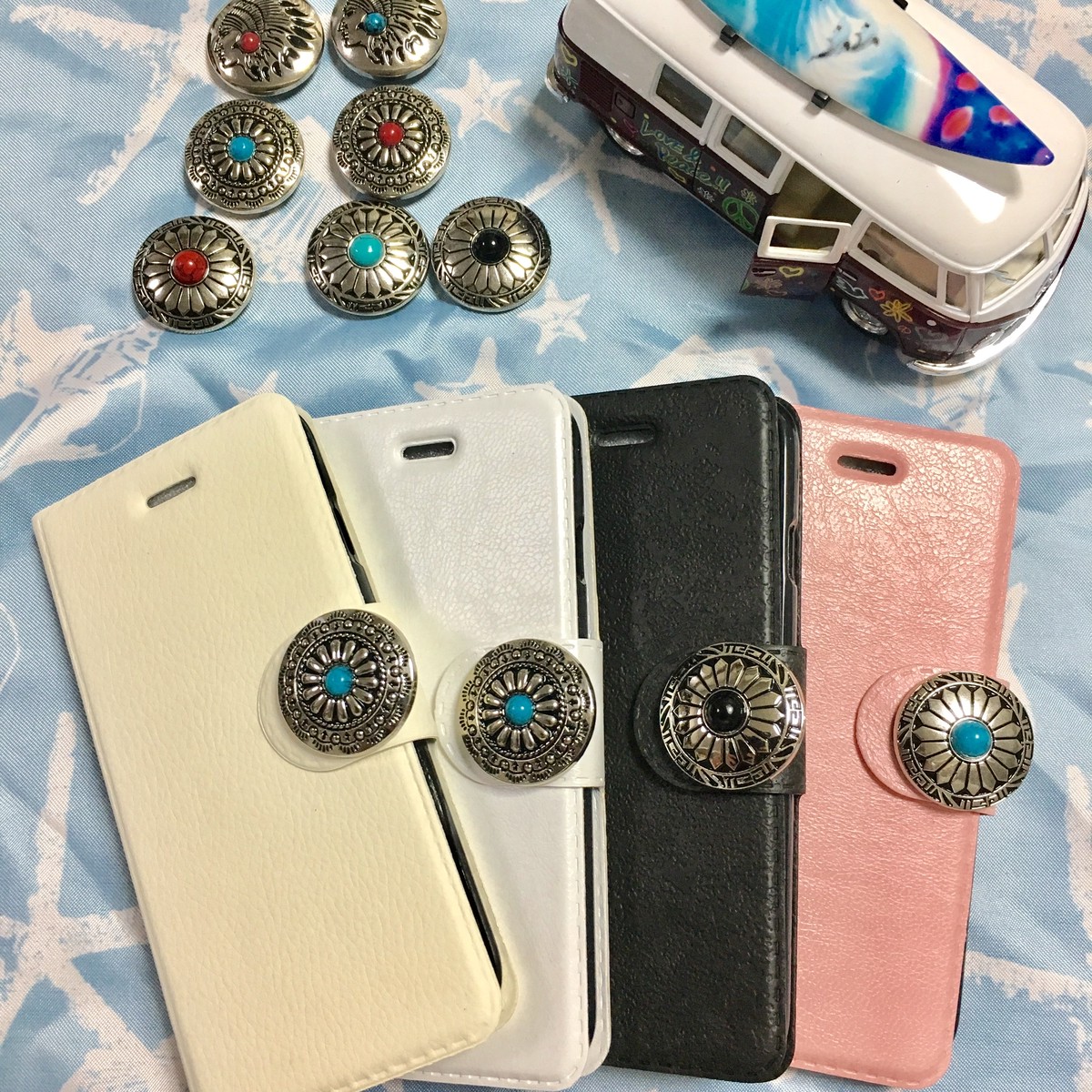 西海岸風 Iphone7 手帳型携帯ケース お好きなコンチョ選んでください 西海岸風ハンドメイドshop