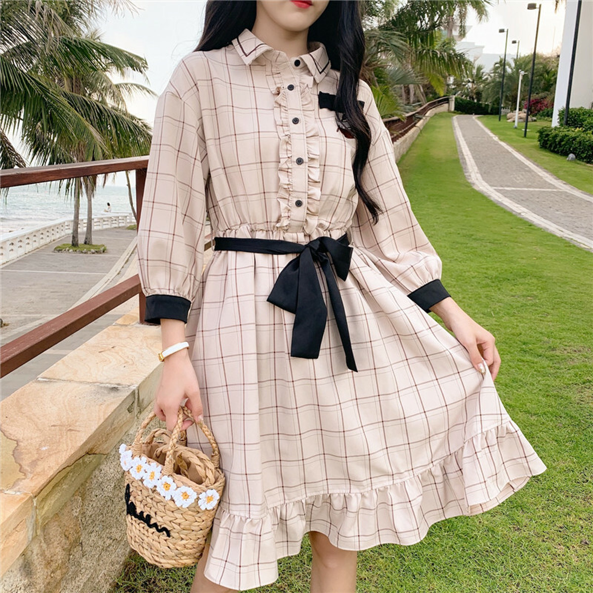 ロマンチック ガーリー フリルワンピース チェック柄ワンピース デート服 ｎ4 Rumina Select Shop