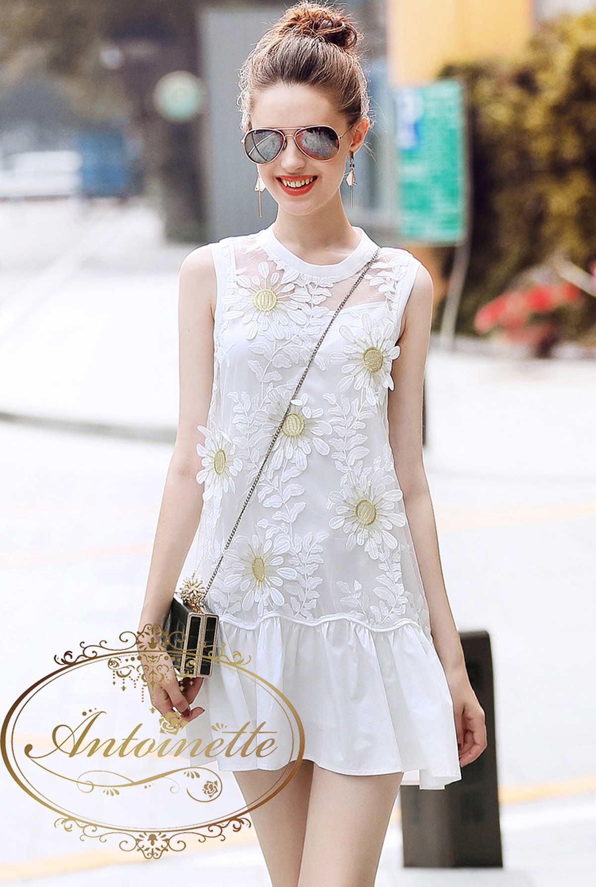 レディース ミニ丈 ワンピース 2色展開 きれいめ デートコーデ 清楚系 可愛い チュニックワンピース ワンピース Anlo429 Antoinette