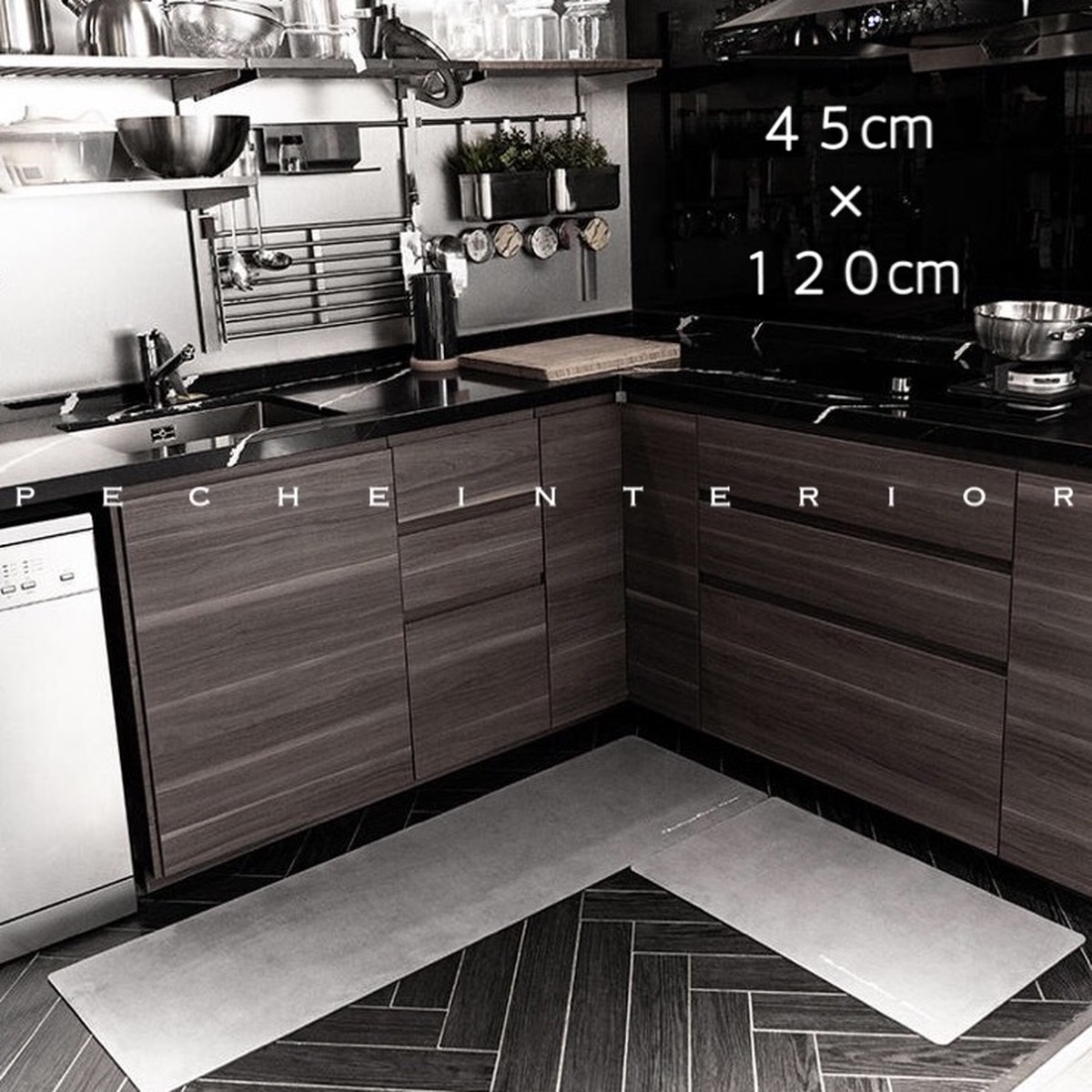 即納 キッチンマット ４５cm １２０cm ラグ グレー 玄関マット おしゃれ スエード 無地 モノトーン 北欧ナチュラル 雑貨 シンプル 長方形 韓国 カーペット 小物 Peche ペシェ