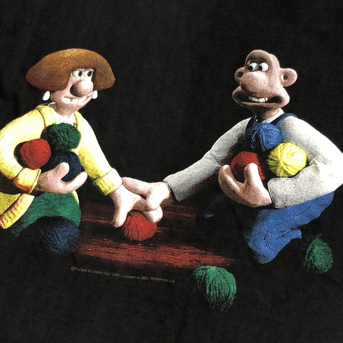 90s Wallace And Gromit In A Close Shave ウォレスとグルミット 危機一髪 プリント半袖tシャツ 黒 M 都町の古着屋 Charkha Bazaar チャルカバザール