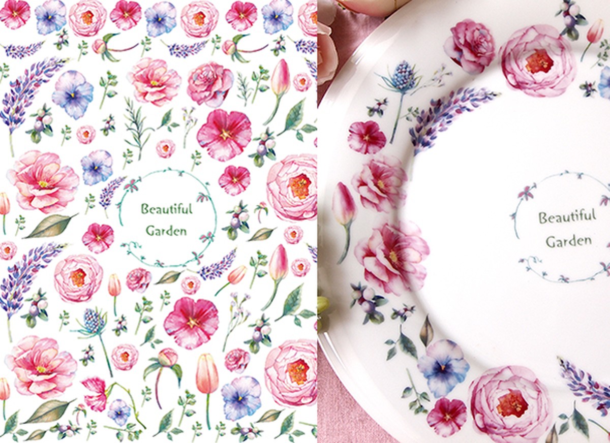 水彩 ビューティフルガーデン Beautifulgarden ポーセリンアート用転写紙 花 ポーセラーツ転写紙販売 Sonchic ソンシック Cherrys Sc