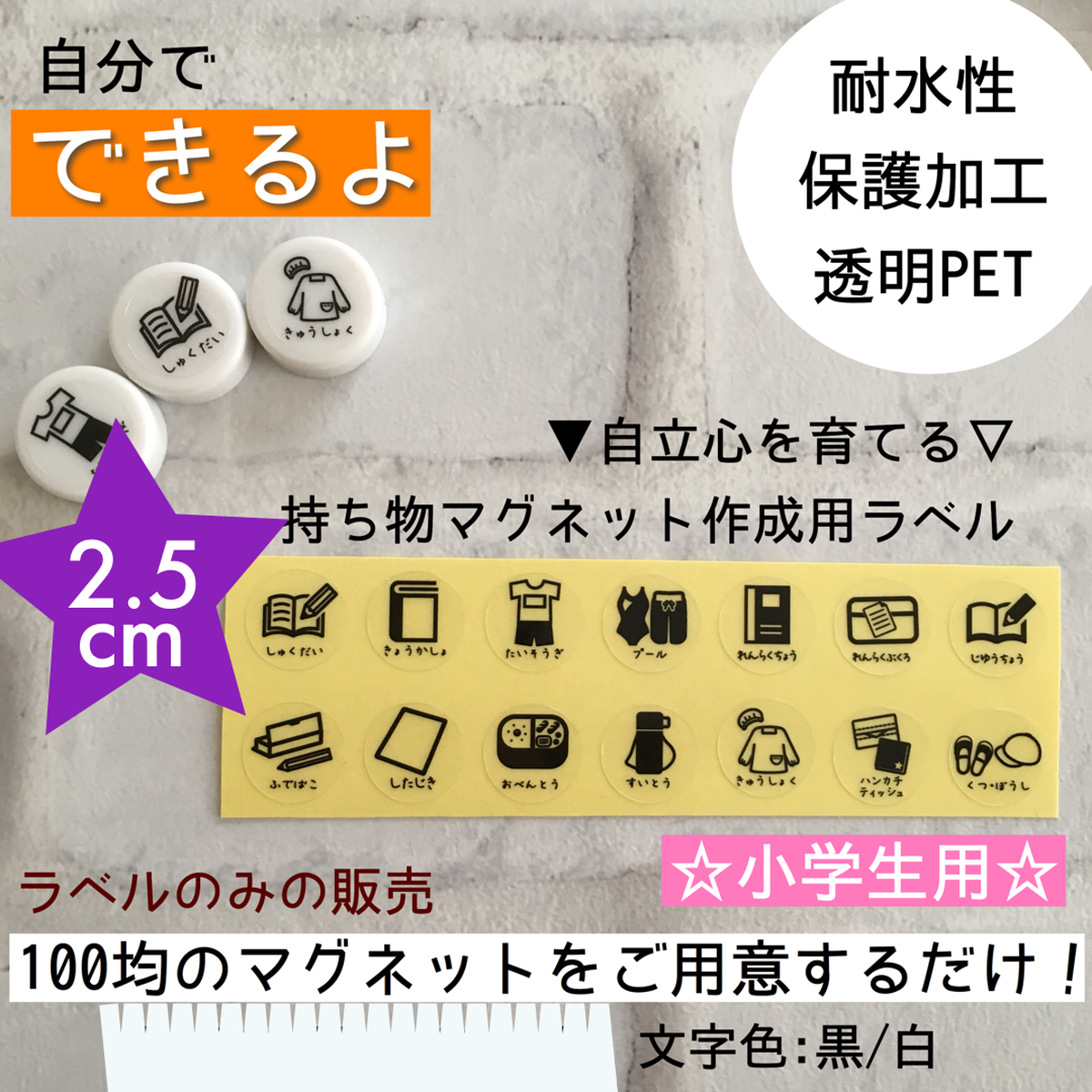 小学生用2 5ｃｍ 持ち物ラベル マグネット作成用ラベル クリスタラベル