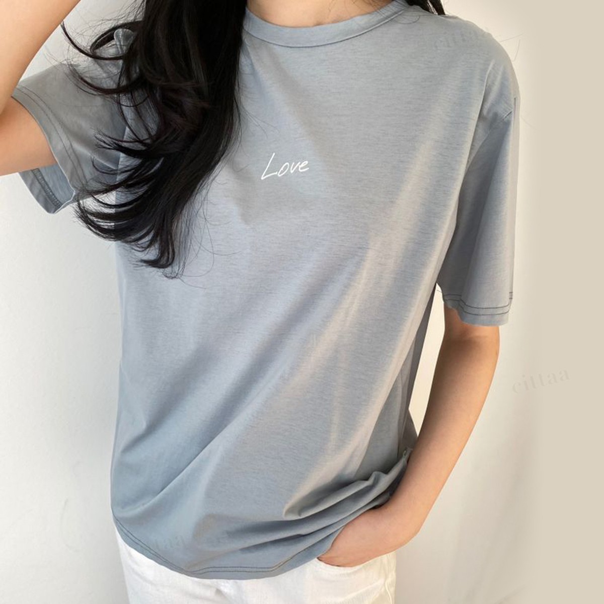 Y 1293 Love筆記体ロゴtシャツ グレー 0223 Cittaa チッタ 韓国レディースファッション通販