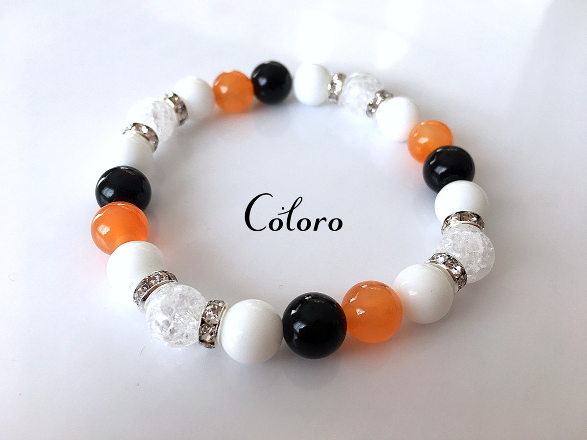 ディズニー アナと雪の女王 オラフモチーフ オレンジジェード ホワイトオニキス オニキス クラッククリスタル パワーストーン 天然石 ハンドメイドブレスレット Coloro