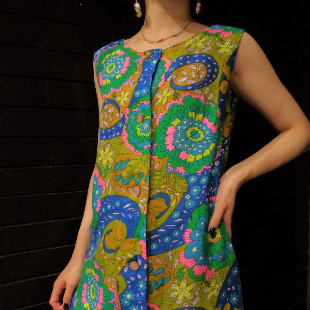 60 70 S Psychedelic Pattern Dress 60 70年代サイケデリック柄ノースリーブワンピース Small Change ヴィンテージ 古着 Smallchange スモールチェンジ