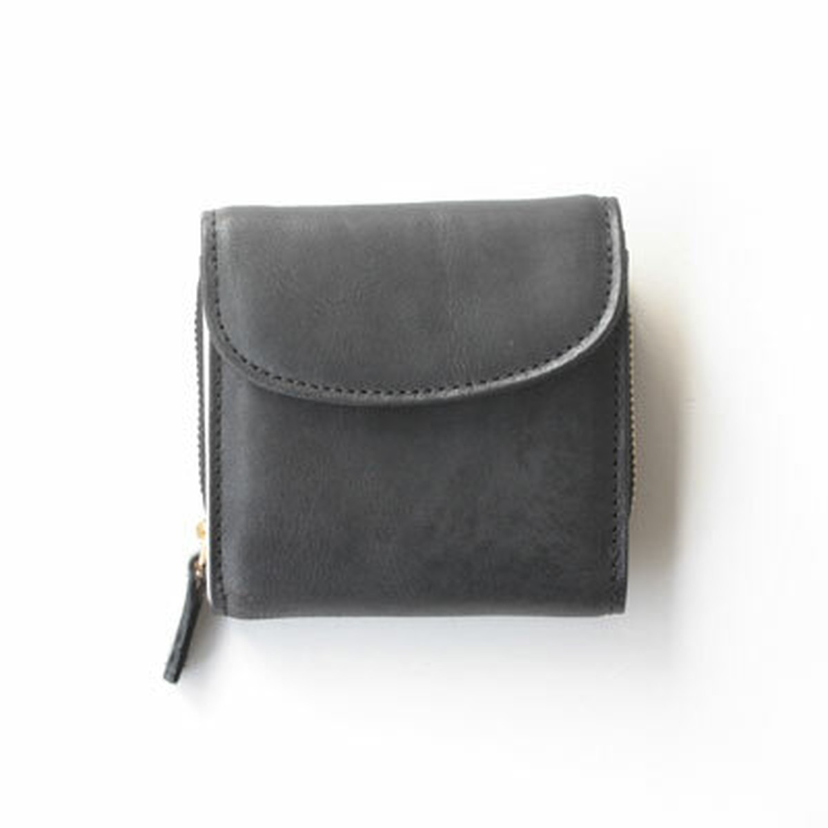 StitchandSew ロウ引きレザー コンパクトフラップウォレット Black ...