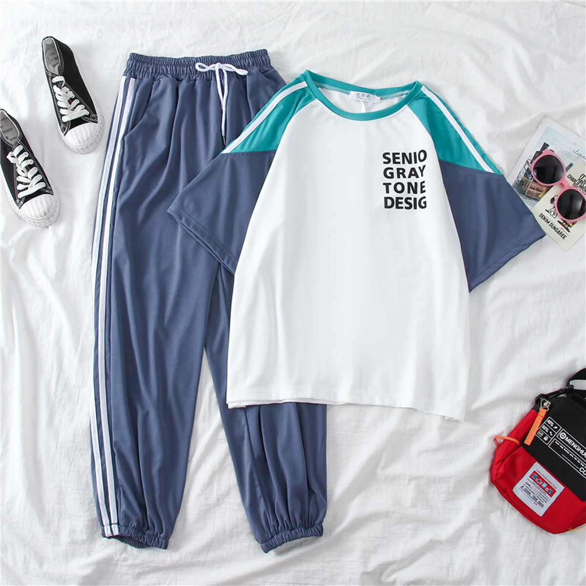 スポーツ風春夏学生さわやかシンプル可愛いスポーツウェアセット 75shops