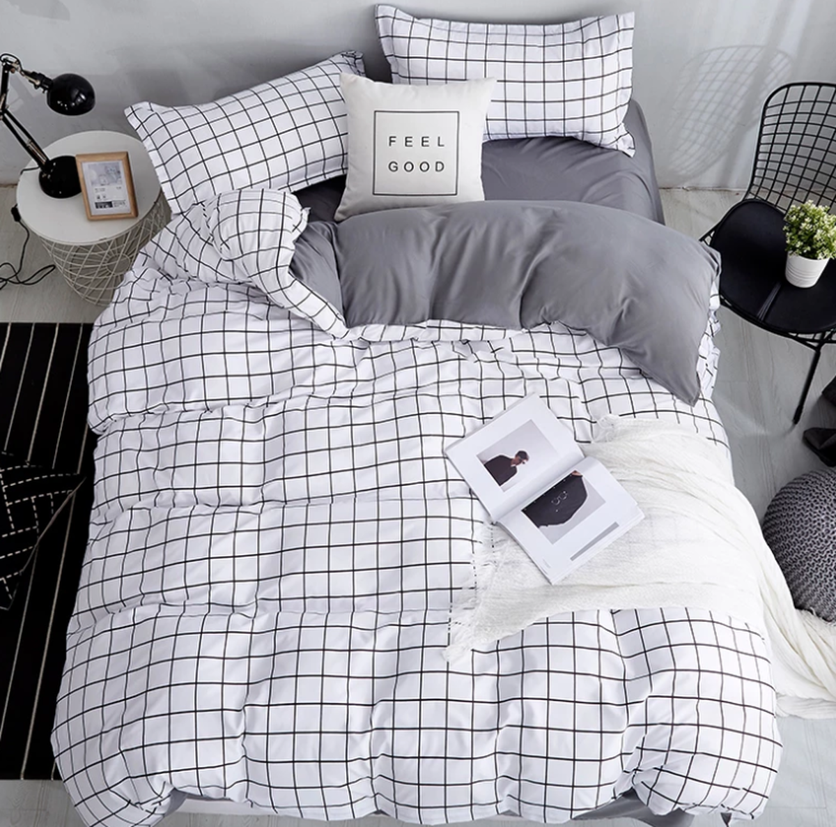 ベッドカバーセット ３点セット 寝具セット チェック モダン 韓国インテリア Cozy Style