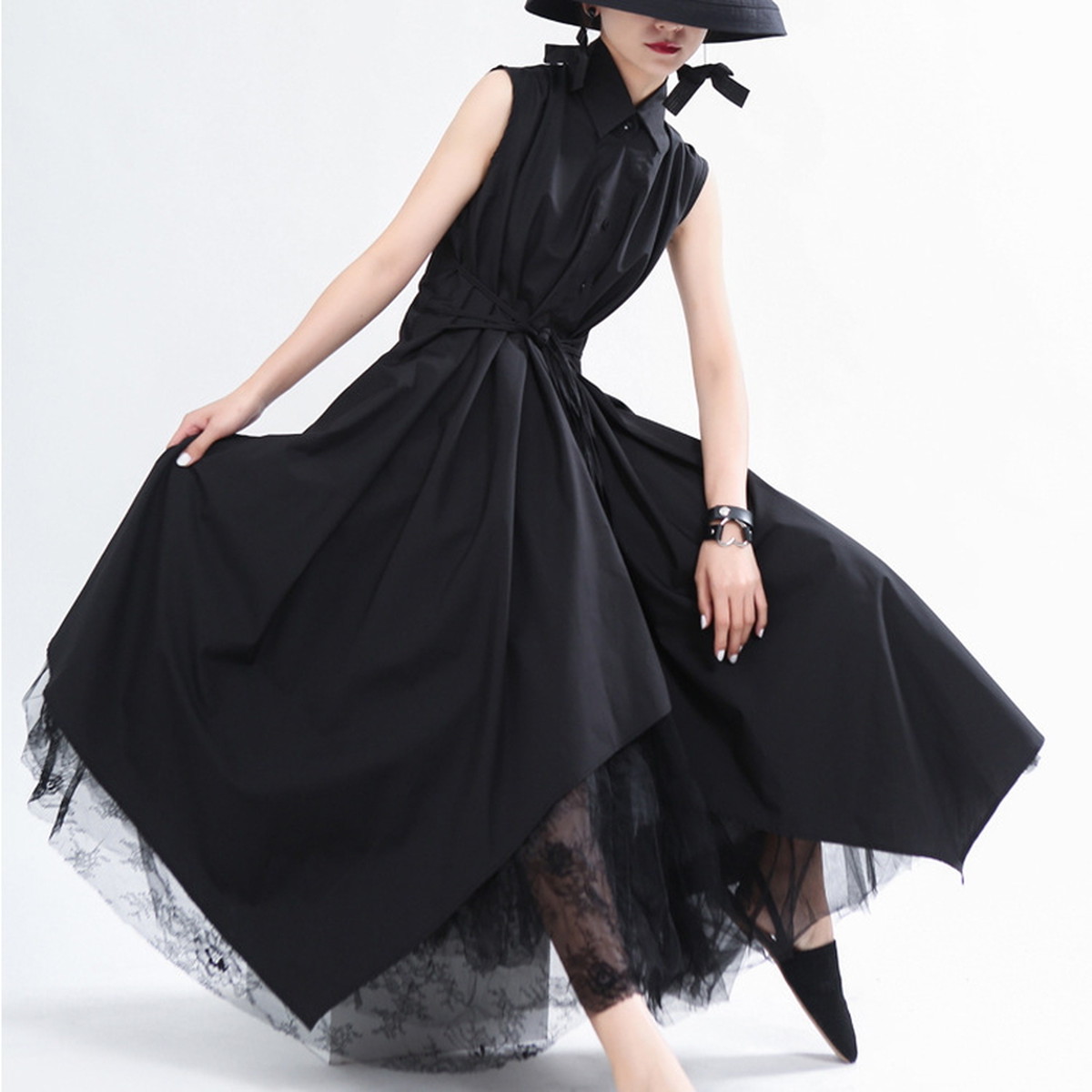 目玉商品 モード系 ワンピース ハイウエスト ウエスト紐 袖コン ゴシック 病み可愛い 大人きれいめ 通勤 黒コーデ 原宿系 代 30代 希少 大人気 Www Iacymperu Org