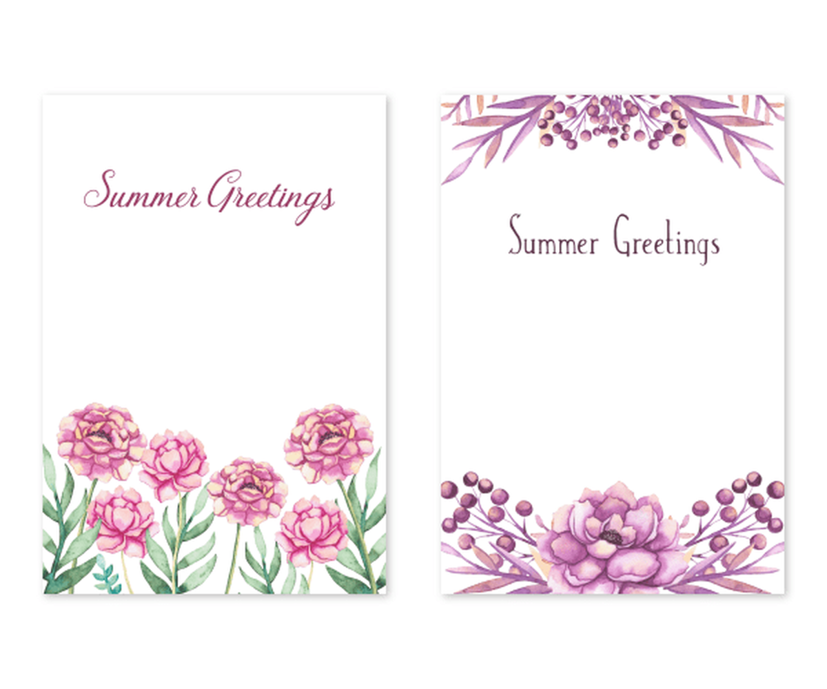 花の水彩画 暑中お見舞い ポストカードのテンプレート2点セット Snorkmaiden Design スノークメーデン デザイン