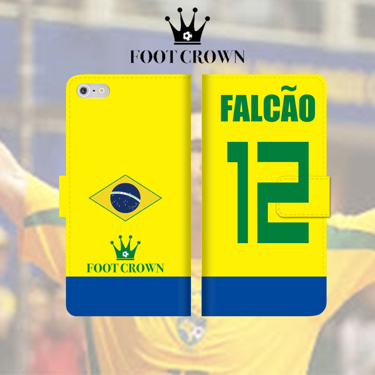 Iphone全機種対応 手帳型スマートフォンケース フットサル ブラジル代表 ファルカン 12 ユニフォーム柄 フットボールブランドfoot Crownーフットクラウン