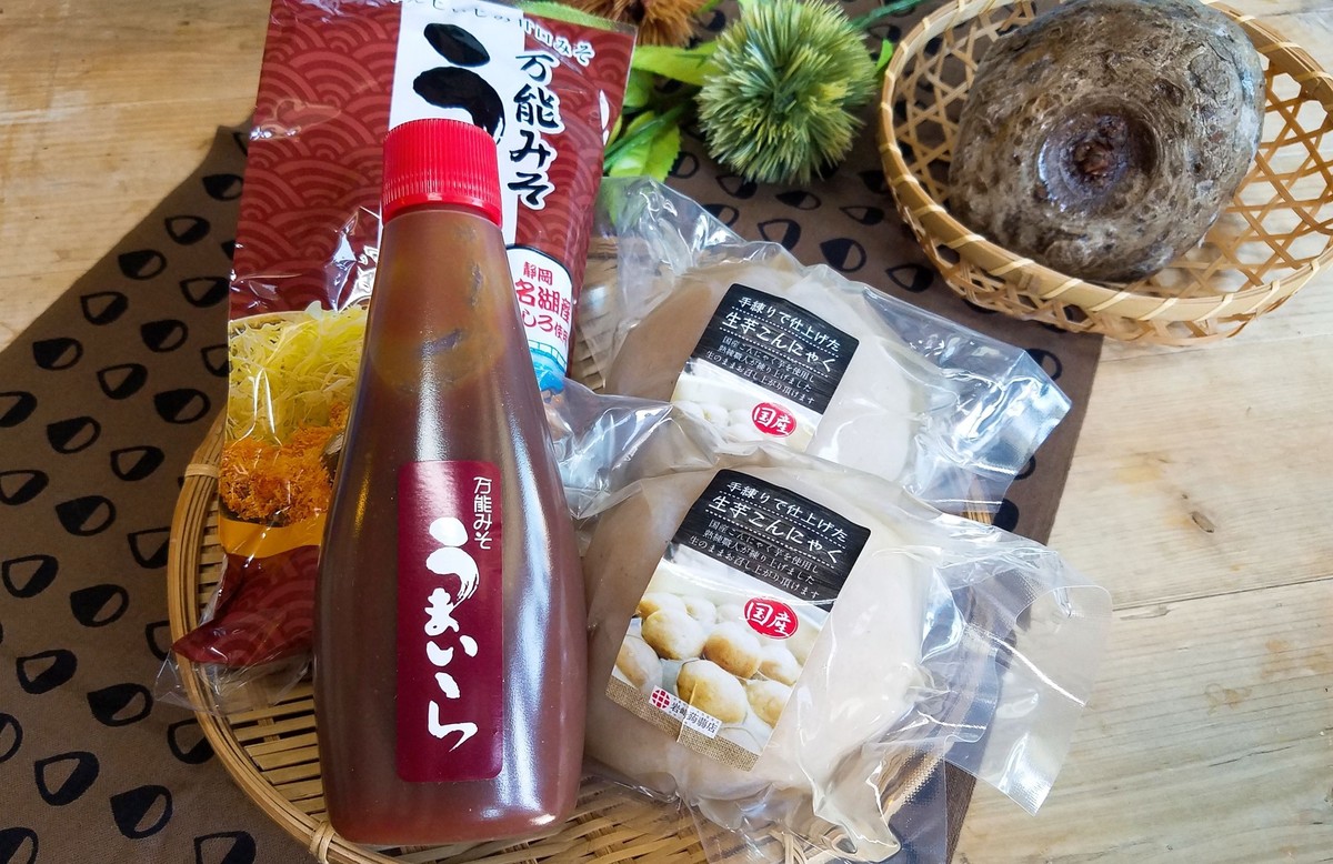 生芋こんにゃく田楽セット 手練り生芋大玉こんにゃく2個 田楽みそ1本 伝統バタ練りこんにゃく 岩崎蒟蒻店