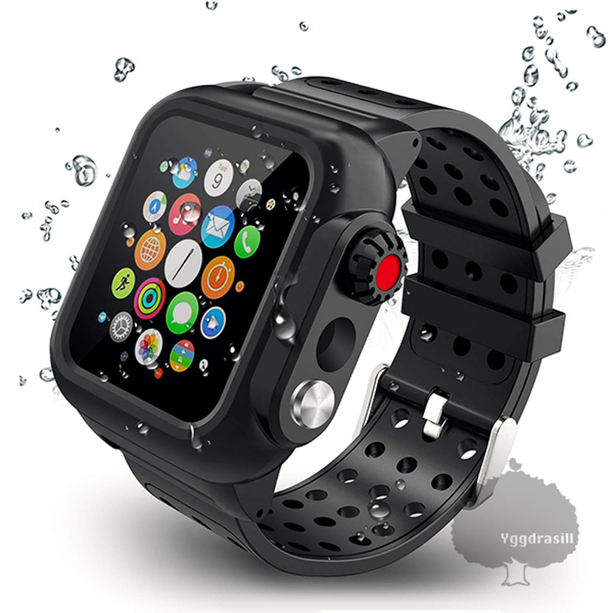 Apple Watch 交換用 バンド 38mm 42mm専用 耐衝撃 耐水 黒 G Shock系 ブラック アップルウォッチ 腕時計用 Ygg Store Base店