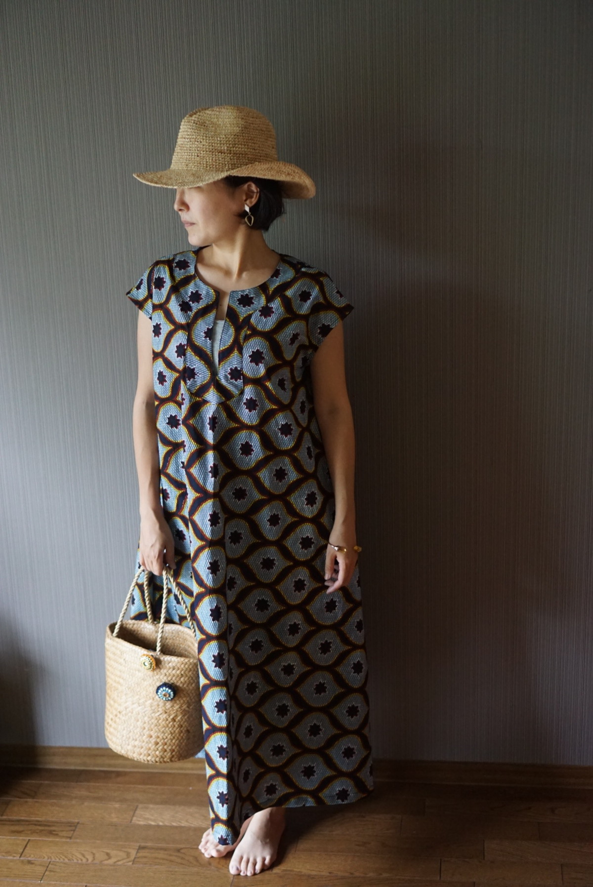 アフリカ布のワンピース Navy La Chi