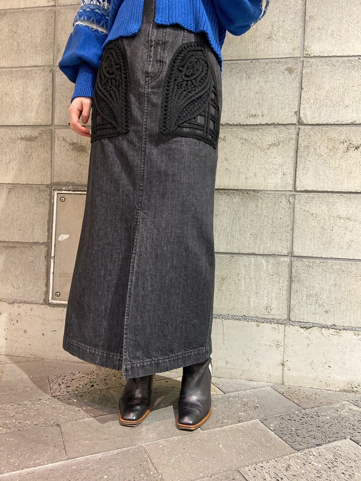 mame kurogouchi マメ エンブロイダリー デニムスカート 刺繍 - ロング ...