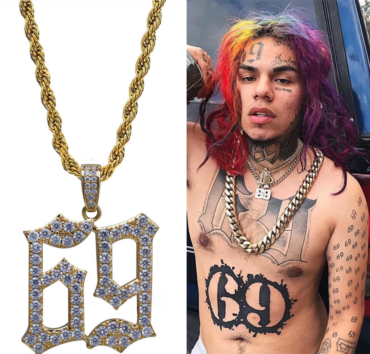 6ix9ine風 ネックレス Hip Hop ヒップホップ ラッパー ブリンブリン ペンダント チェーン アイス Dress Class Or Die As A Loser