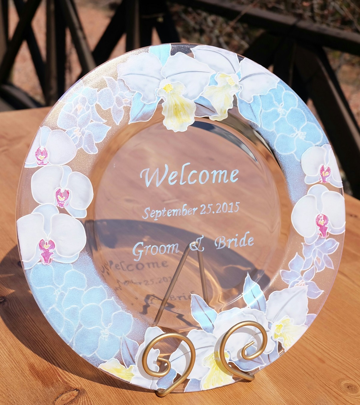 蘭ブーケ 胡蝶蘭 洋ラン カトレアのガーランドウェルカムプレート 結婚式ウェルカムボード 記念日ギフト 結婚祝い September25artstudio 結婚祝い 両親贈呈品 リングピロー ウェルカムボード 母の日 父の日 退職祝い