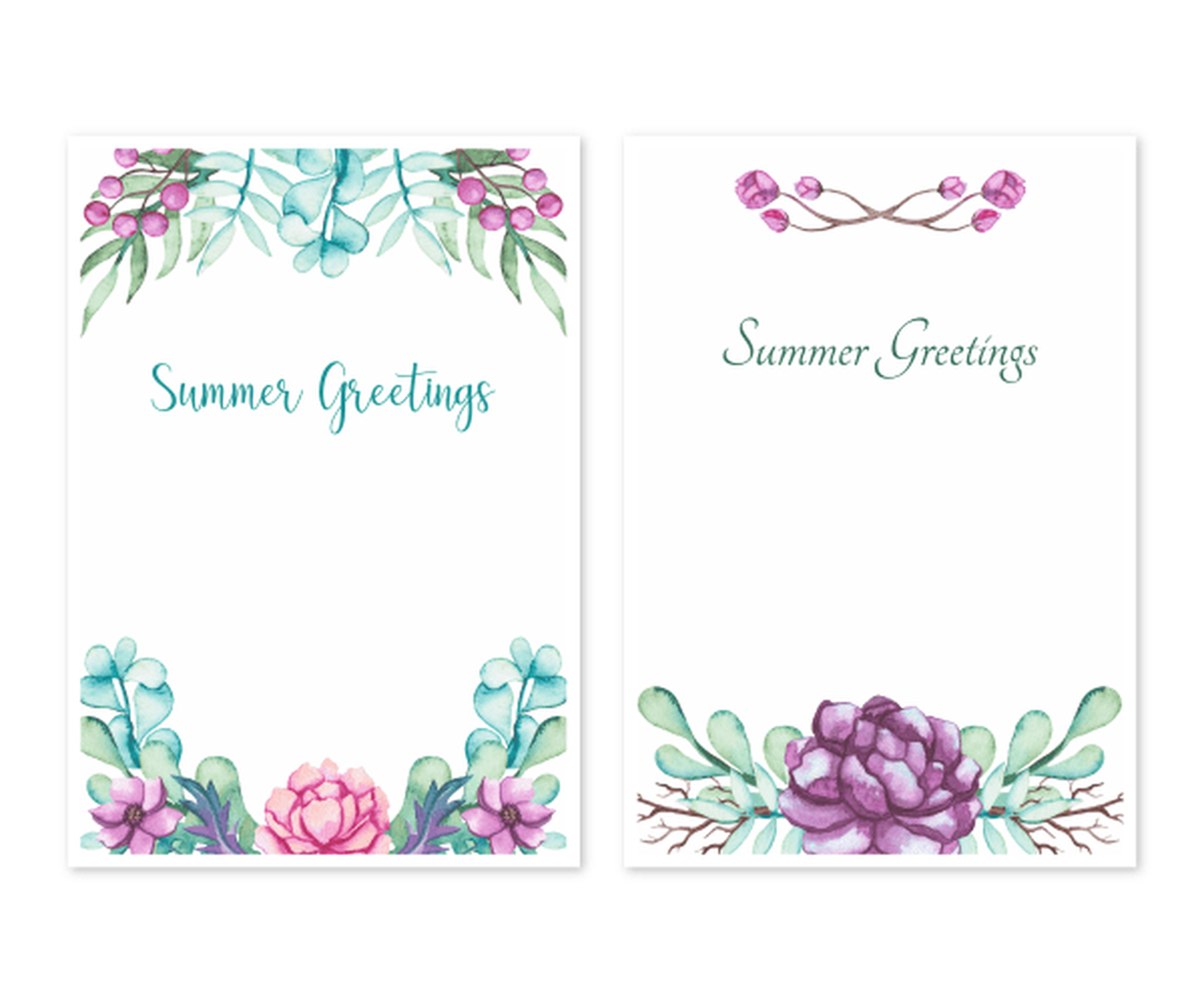 花の水彩画２ 暑中お見舞い ポストカードのテンプレート2点セット Snorkmaiden Design スノークメーデン デザイン