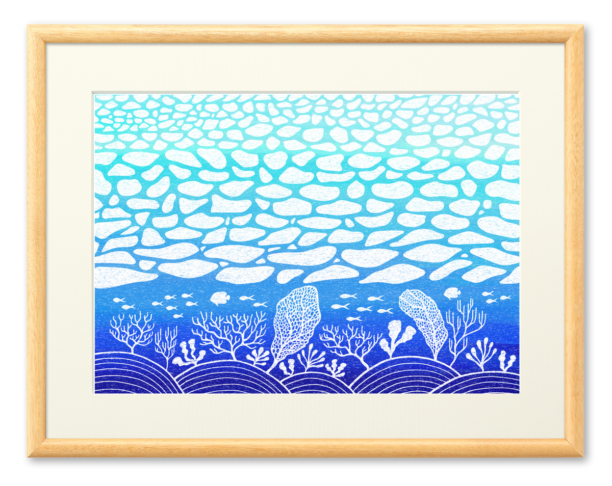 フレームアート 爽やかな夏の珊瑚と魚たち 作品サイズ Umiya ウミヤ
