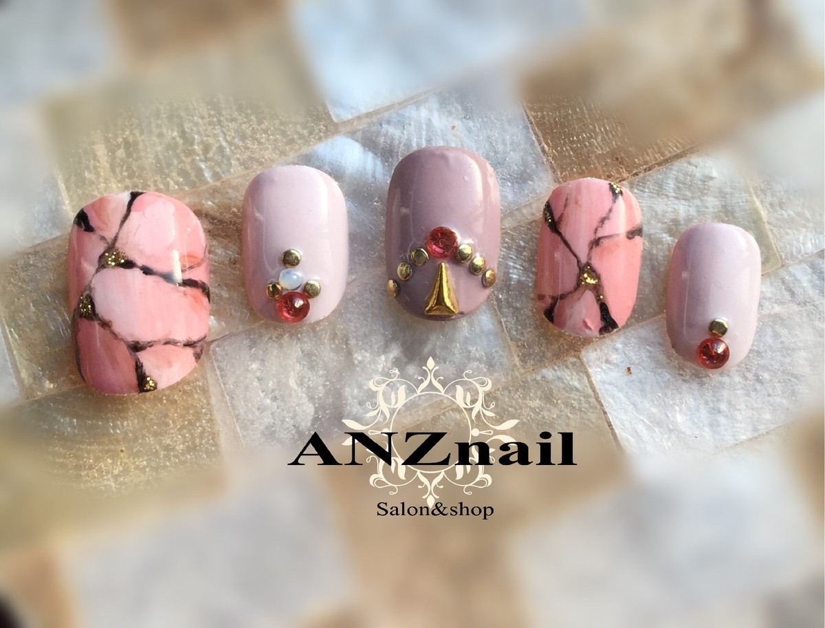 ピンク大理石ネイル 天然石のような輝きデザイン 定形外郵便送料無料中 Anznailshop Nailtip Deco