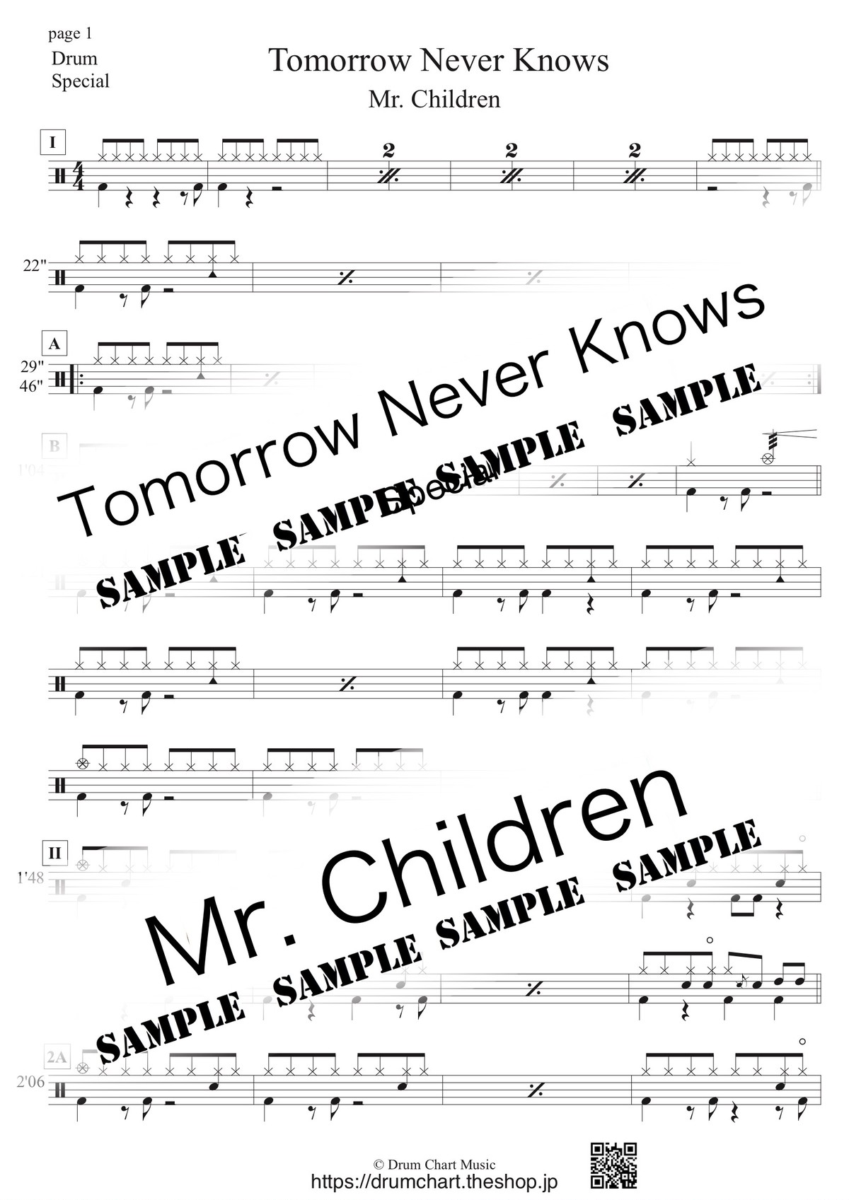 Tomorrow Never Knows Mr Children ドラムパート譜 Special譜 Drumchart