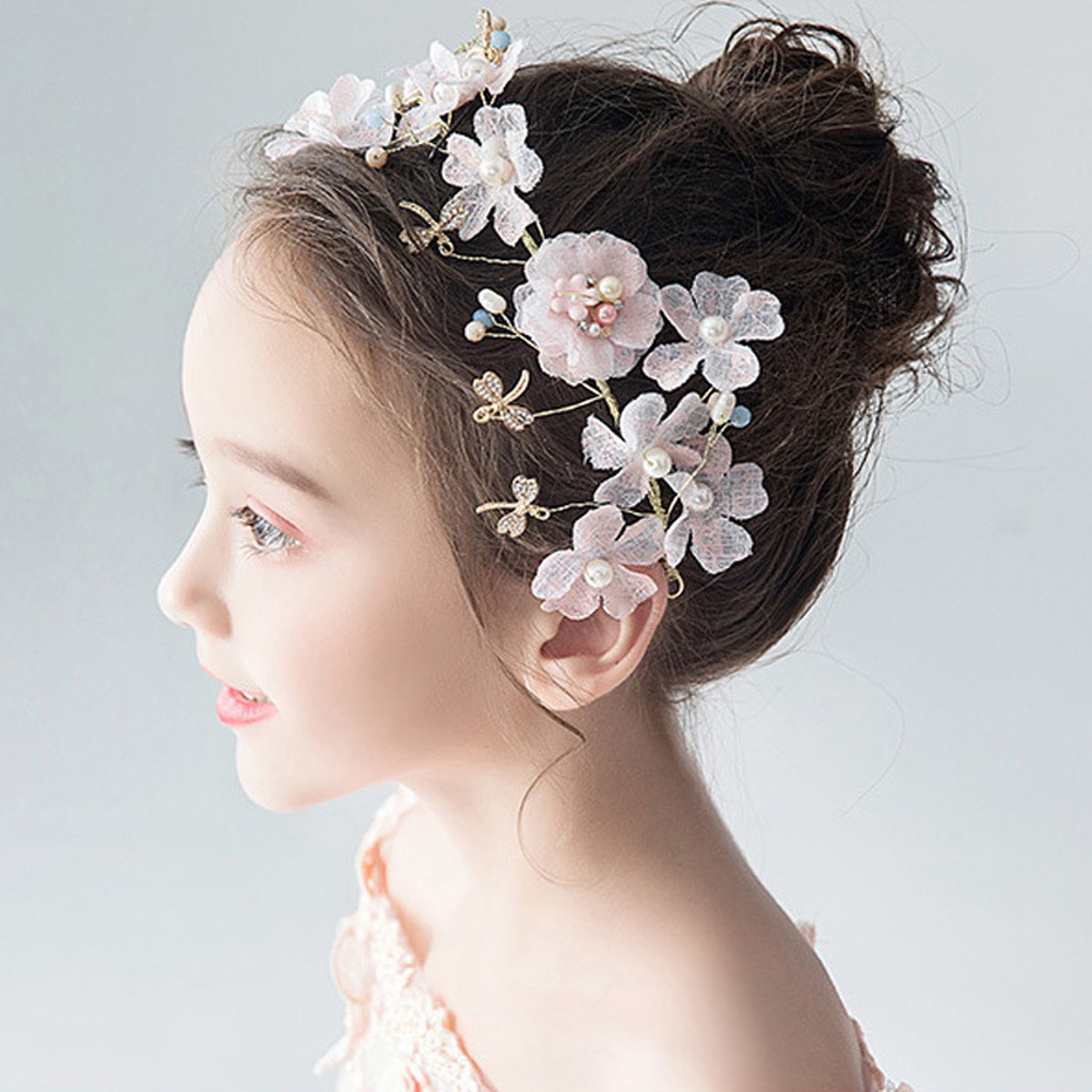 子どもカチューシャ フラワーティアラ 子供用 フォーマル 髪飾り ヘアアクセサリー キッズ 結婚式 ウェディング 発表会 入園式 卒園式 Elegant