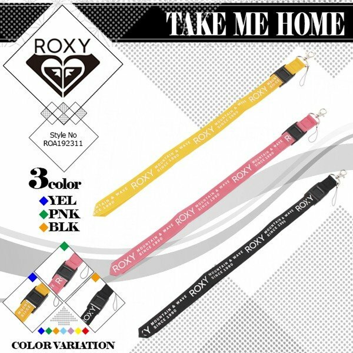 Roa ロキシー ネックピース レディース ネックストラップ スマホ カード入れ 黒 桃色 黄色 Take Me Home Roxy Beachdays Okinawa