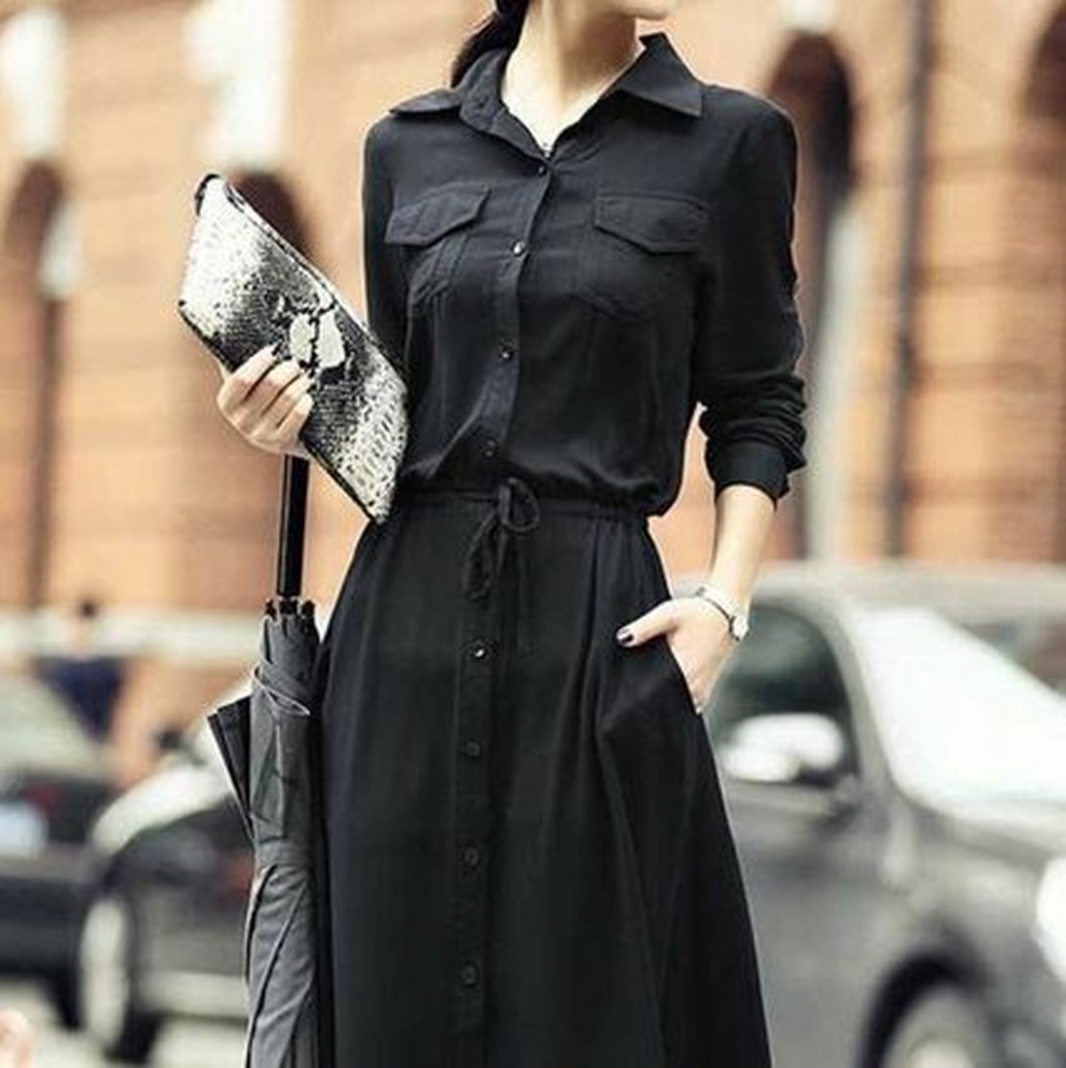 ワンピース ブラック 19年秋 秋服 無地 シンプル カッコイイ セクシー 大人可愛い Gratias