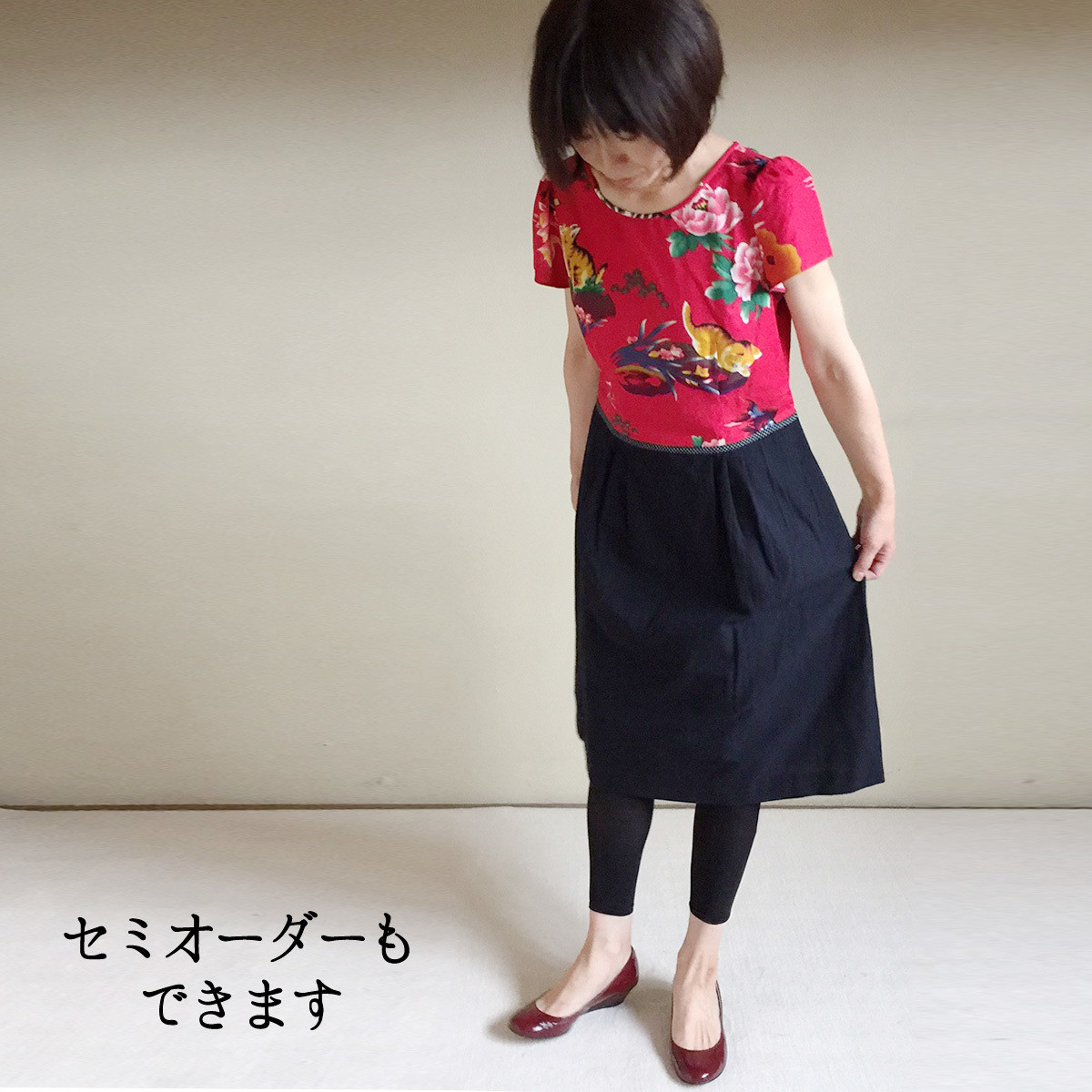 亀田縞 アジアン猫柄ワンピース Kamedajima Oriental Dress Taipei Cat Print 亀田縞のパクチープラスbyアトリエmoimoi