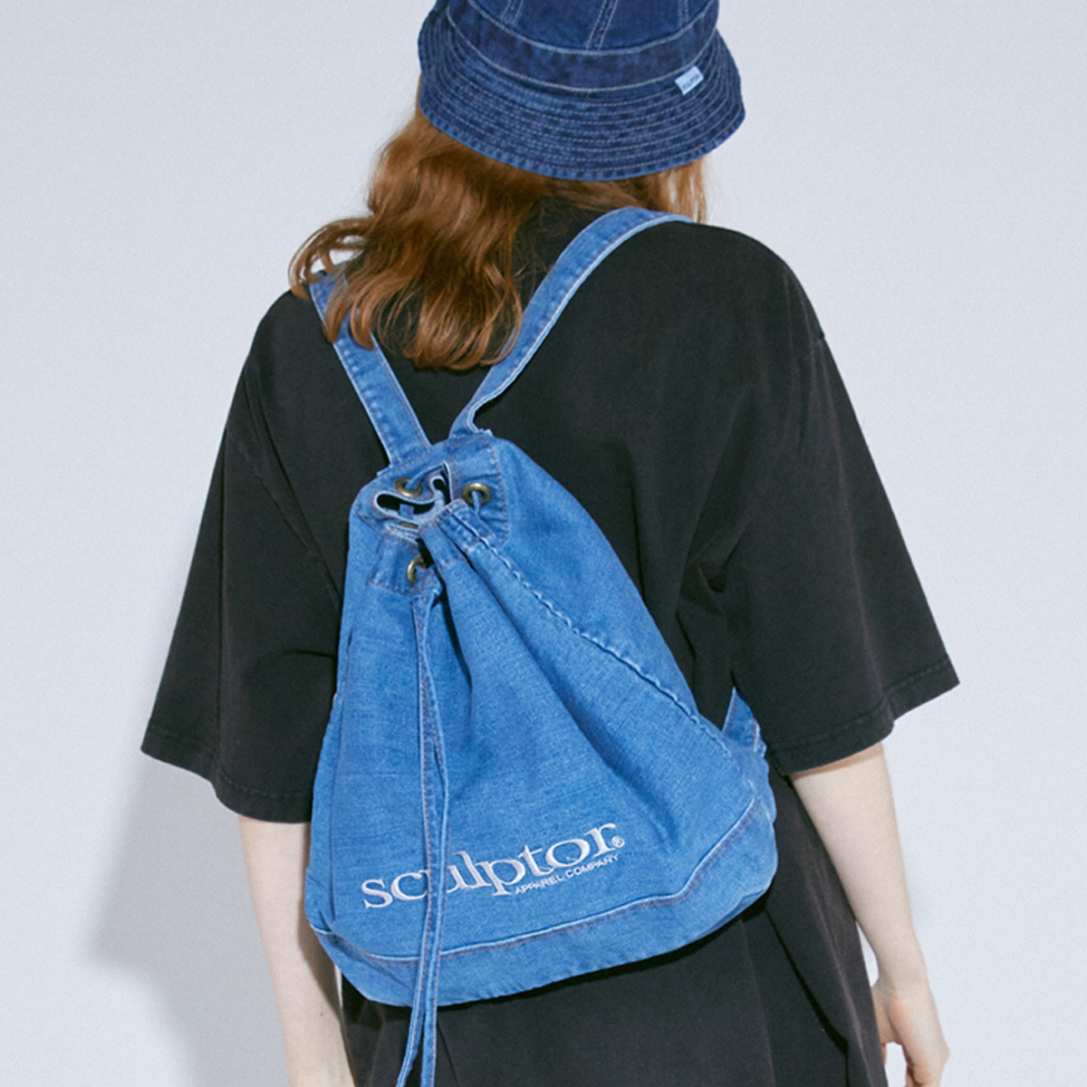 [SCULPTOR] Logo Denim Bucket Bag [BLUE] 正規品 韓国ブランド 韓国ファッション カバン バッグパック