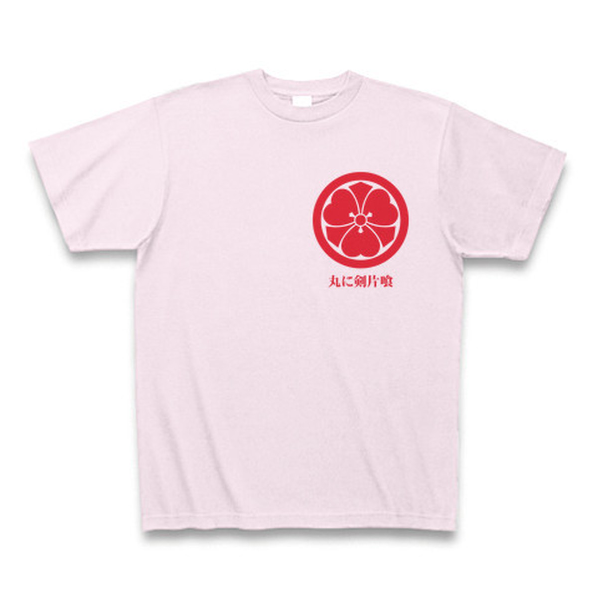 ｔシャツ 丸に剣片喰 ピーチ 赤 家紋堂 Japanese Family Crest