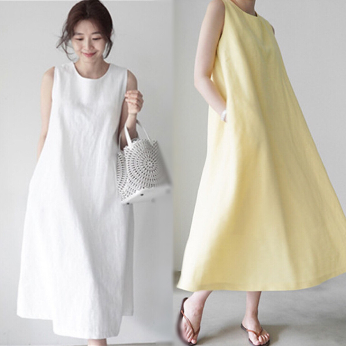 ビーチワンピース 女 スカート ワンピース 春夏 ワンピース レディース 麻 棉 リネン スカート ビーチワンピース ロングワンピース 女 春夏 パーティー カジュアル 可愛い デート 大人 ノー袖 コットン 韓版 ビューティ Primarc