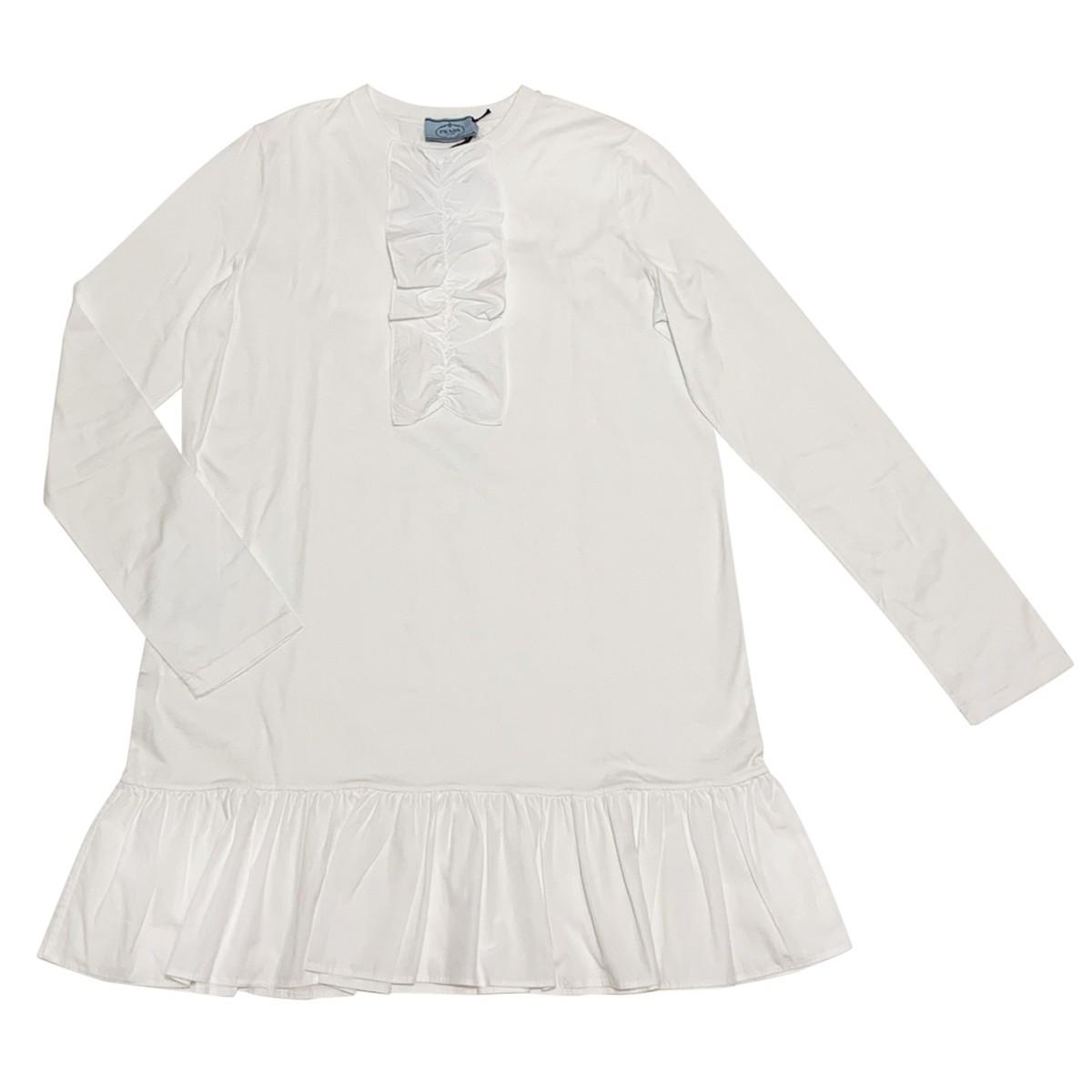 年末のプロモーション大特価 新品プラダpradaフリル長袖カジュアルワンピース白 S Xxl L ひざ丈ワンピース Kerjakahwin Co