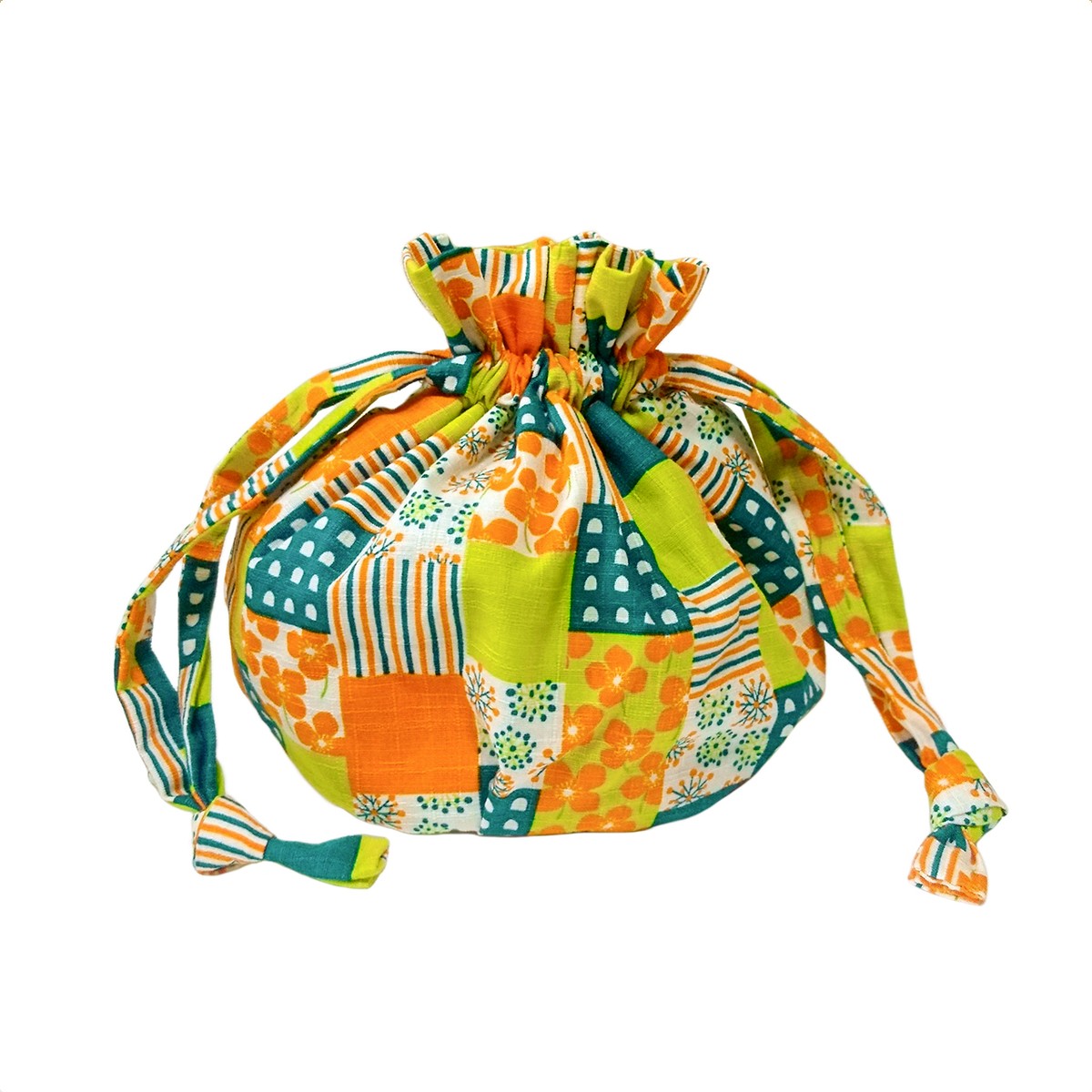 レトロモダン和柄風パッチワーク模様の巾着バッグ Backlane