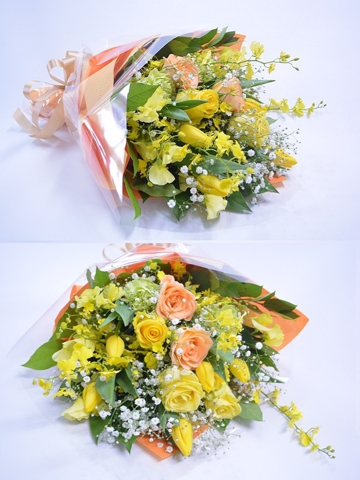 バラ カスミ草 黄色系 花束 Hanaflower70