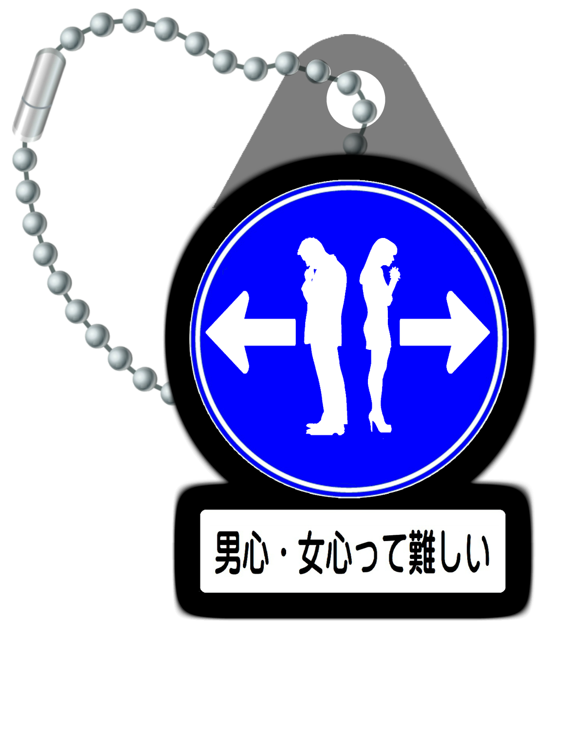 ウソ標識キーホルダー 男心 女心は難しい サイバーlabo