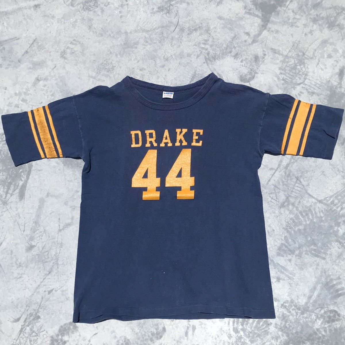 70 S 80 S Champion チャンピオン フットボールtシャツ Win Tee バータグ ラバープリント ブルー イエロー Drake44 Xl 希少 ヴィンテージ Agito Vintage