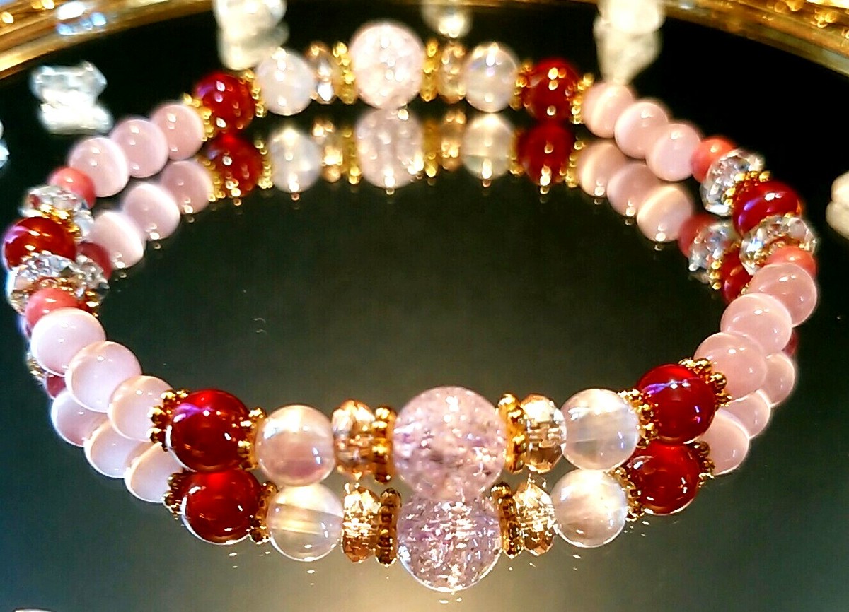 開運爆裂水晶 虹入り キャッツアイカーネリアンオーラ ローズオーラ ゴールデンオーラ ロードナイト ブレスレット 浪漫工房roseegg寒河江博子