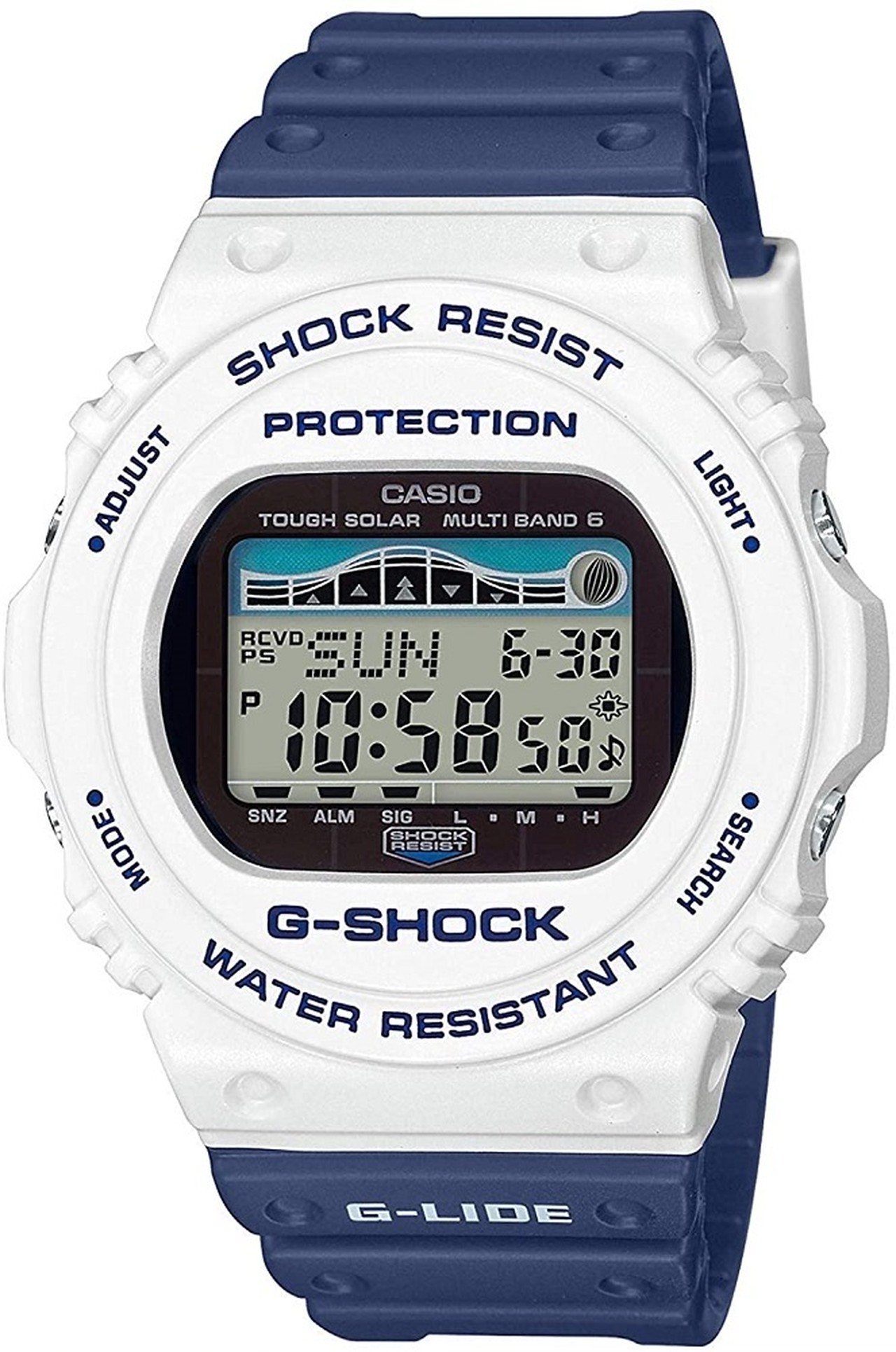 Casio カシオ G Shock Gショック G Lide G ライド 電波ソーラー タイドグラフ ムーンデータ Gwx 5700ss 7 ホワイト ブルー 腕時計 メンズ Watch Index