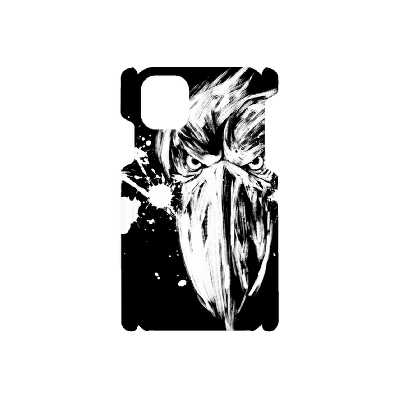 Iphone Android スマホケース 墨絵ハシビロコウ ブラック 増子商店やったれ制作部