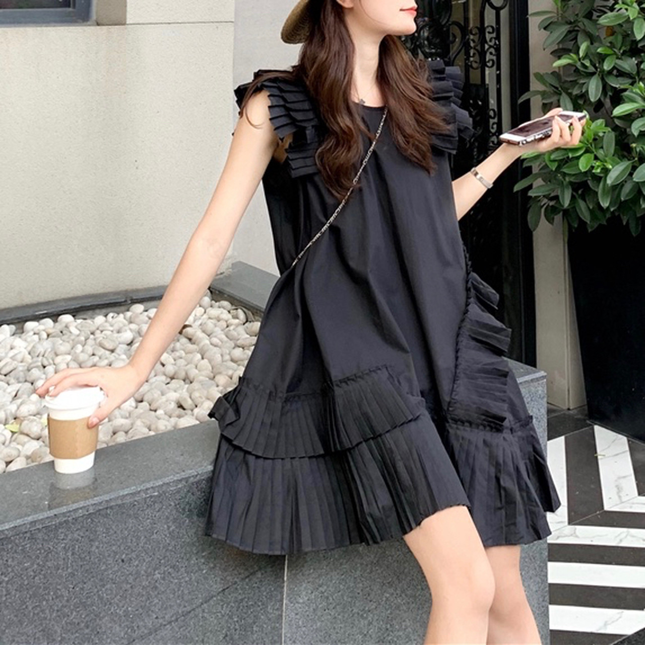 全2色フリルアシンメトリーワンピース Rose Aura