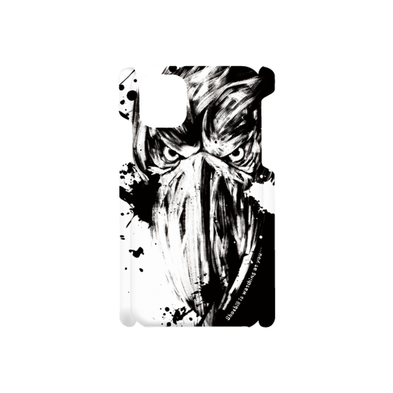 Iphone Android スマホケース 墨絵ハシビロコウ 白 黒 増子商店やったれ制作部