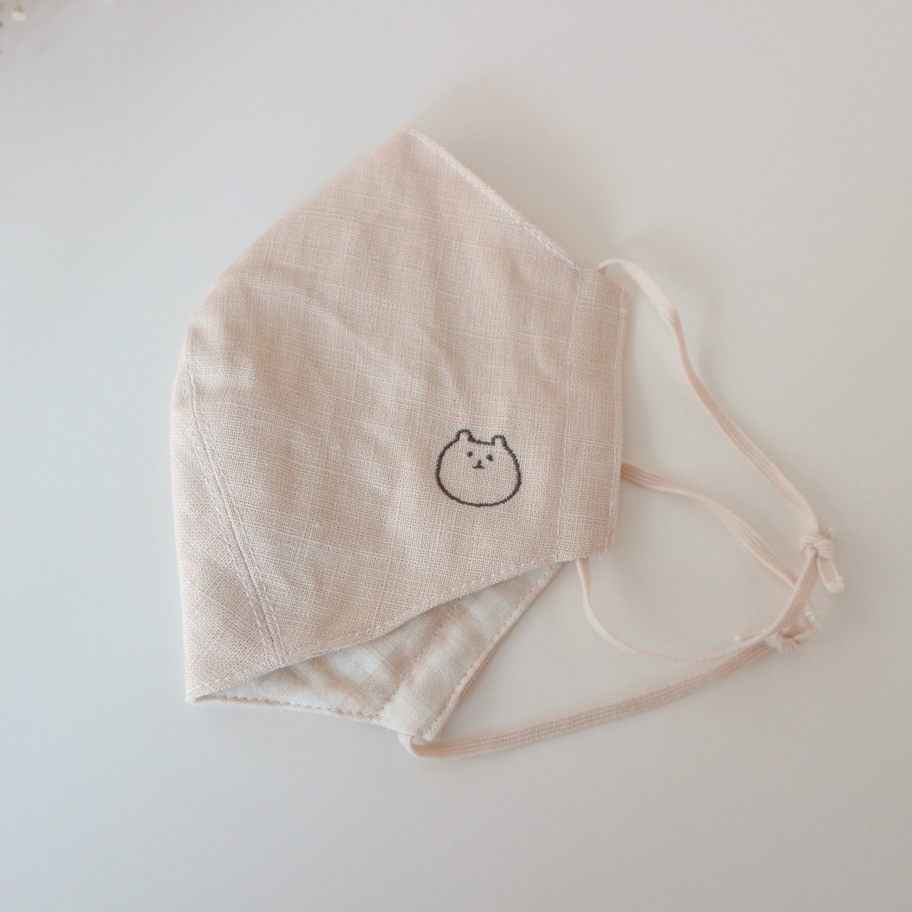つみきの顎までマスク/リネン刺繍