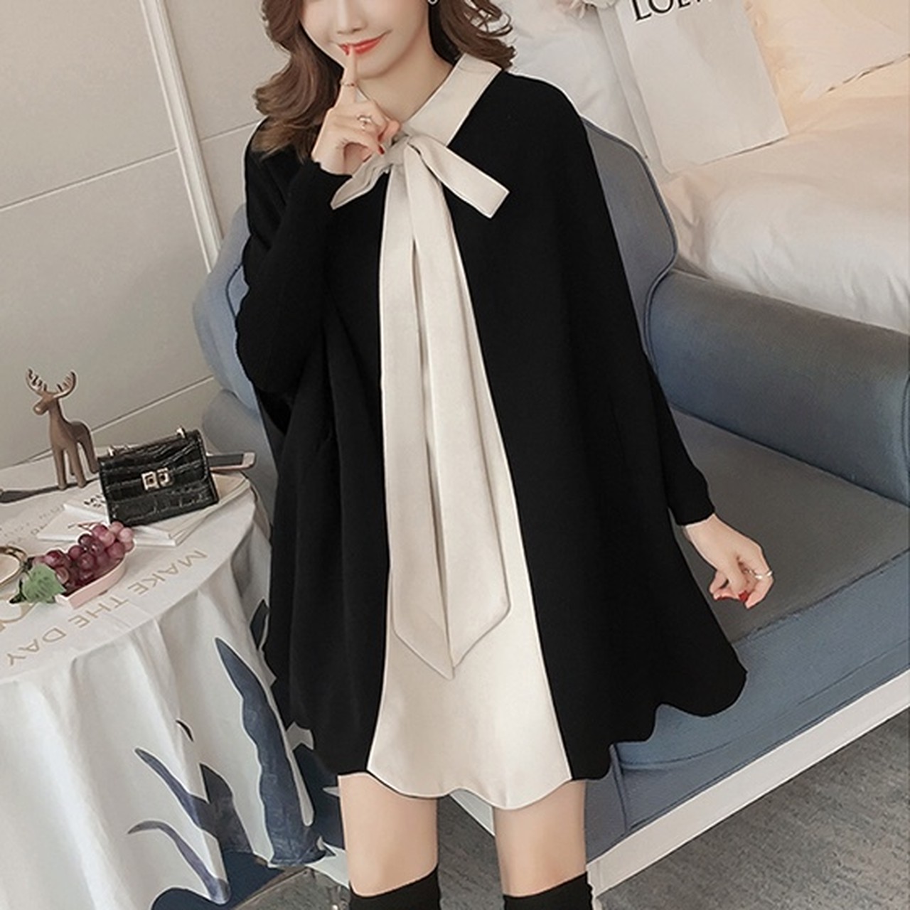 全2色バイカラーポンチョワンピース Rose Aura 全2色バイカラーポンチョワンピース Rose Aura