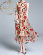 ワンピース ボタニカル 秋冬 新作 スタイルアップ レディース One Piece Vintage Flower Long Ladies Antoinette