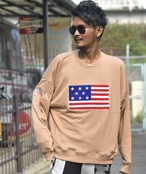 21 秋 冬 人気 星条旗 サガラ 刺繍 ビッグシルエット トレーナー メンズ レディース ペア カップル サーフ アメリカ国旗 トレンド ファッション Old Rookie